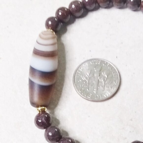 BEAUTIFUL! Banded Agate & Brown Jasper Beaded Bracelet - 7" Wrist - Simply Chic! - Picture 5 of 7